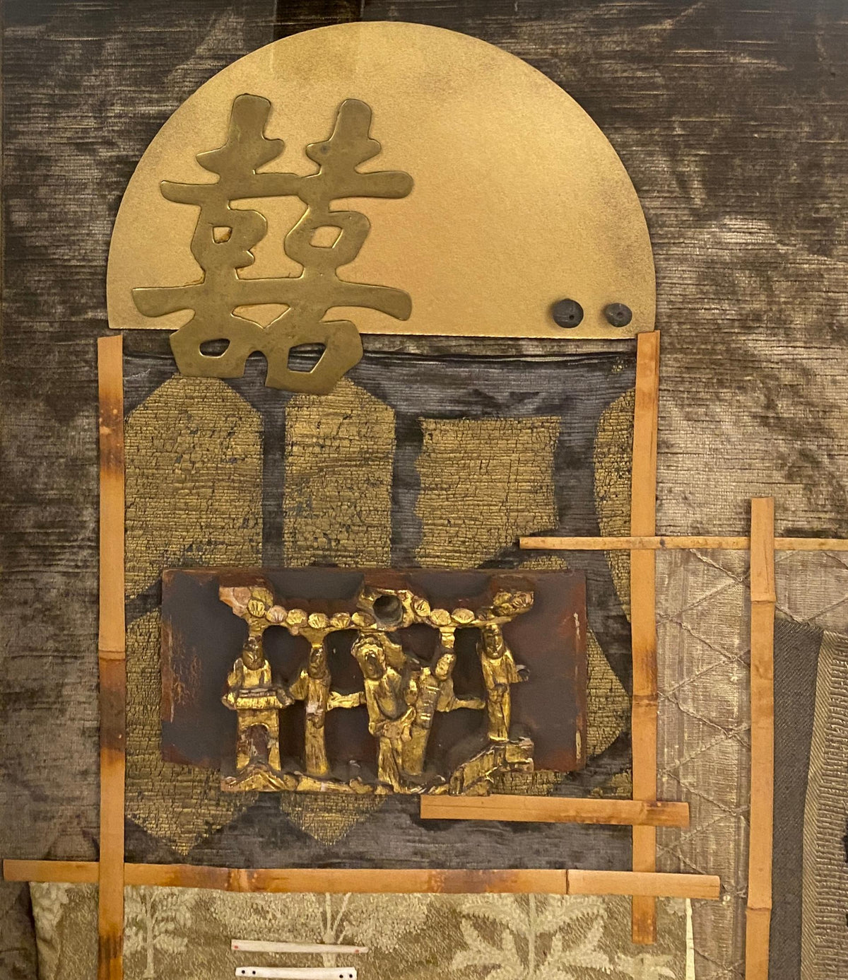 Large Contemporary Japanese Style Mixed Media Collage Wall Art — detail 10
