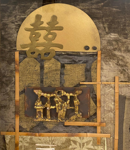Large Contemporary Japanese Style Mixed Media Collage Wall Art — detail 10