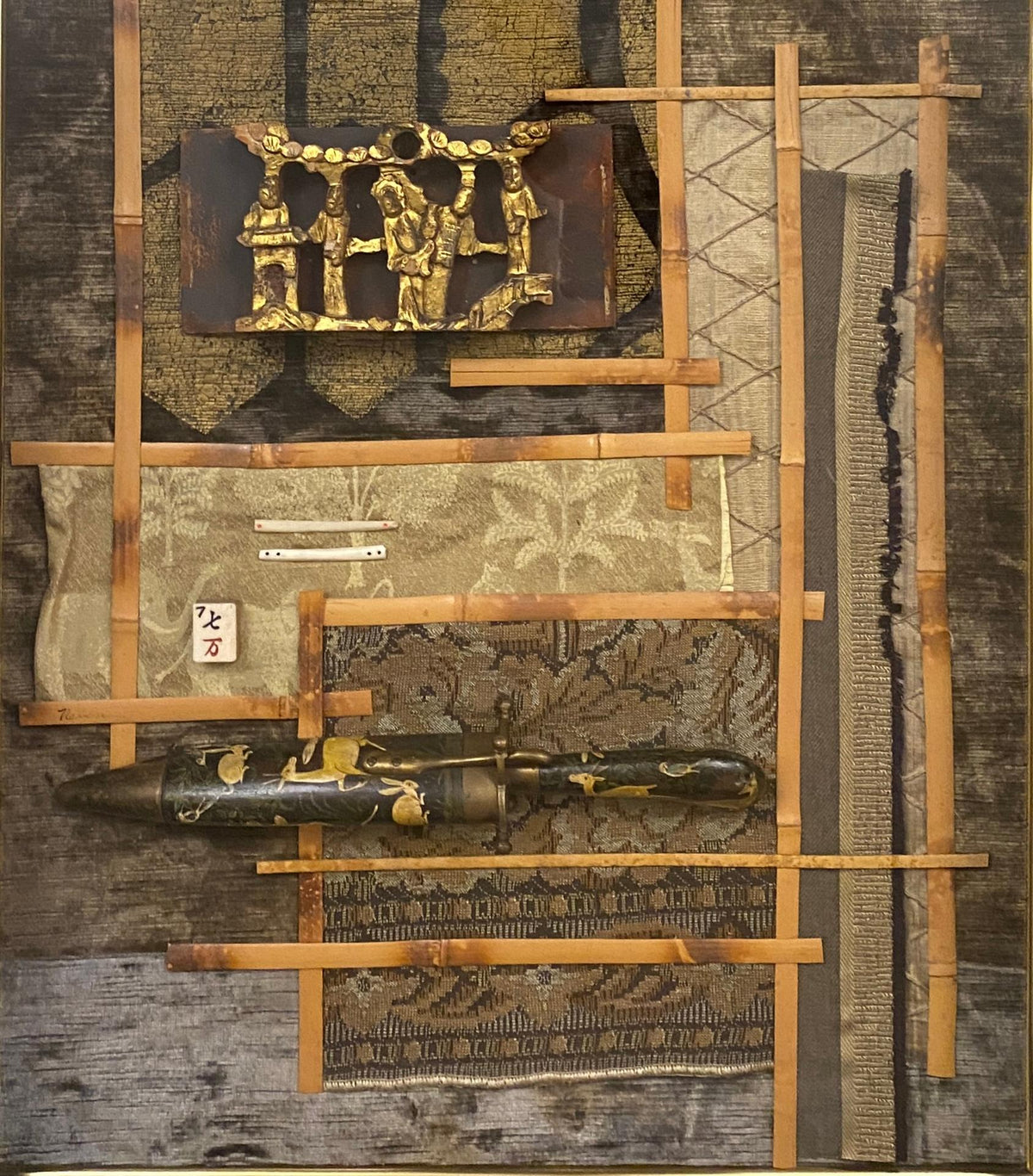 Large Contemporary Japanese Style Mixed Media Collage Wall Art — detail 11