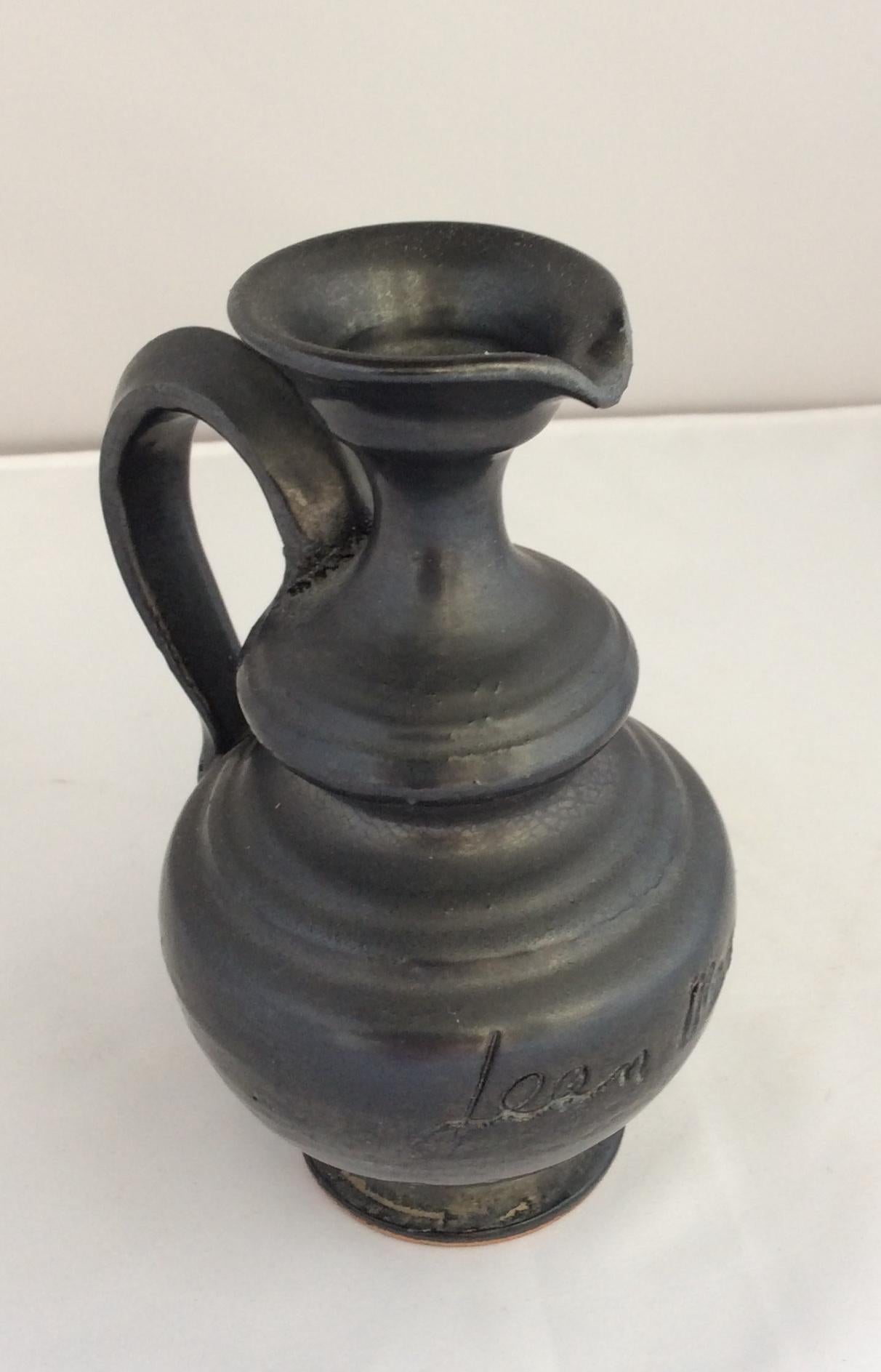 Jean Marais, Midcentury Black Matte Vase from Vallauris Studio — detail 5