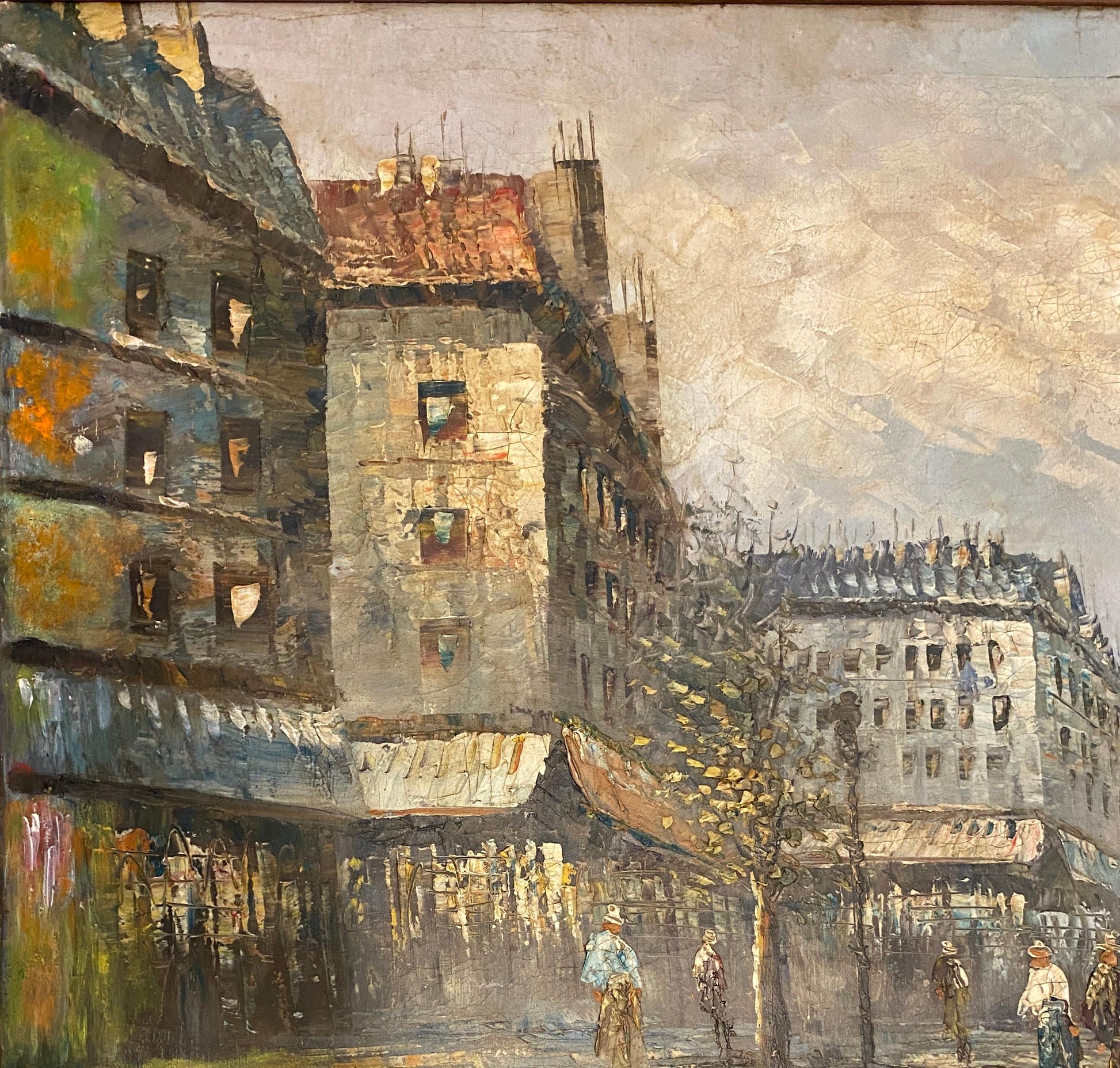 French Oil on Canvas Painting Paris Street Scene by Jean Ribout — detail 7