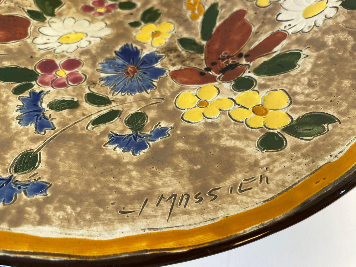 Jerome Massier French Art Pottery Floral Ceramic Pedestal Centerpiece Bowl — detail 5