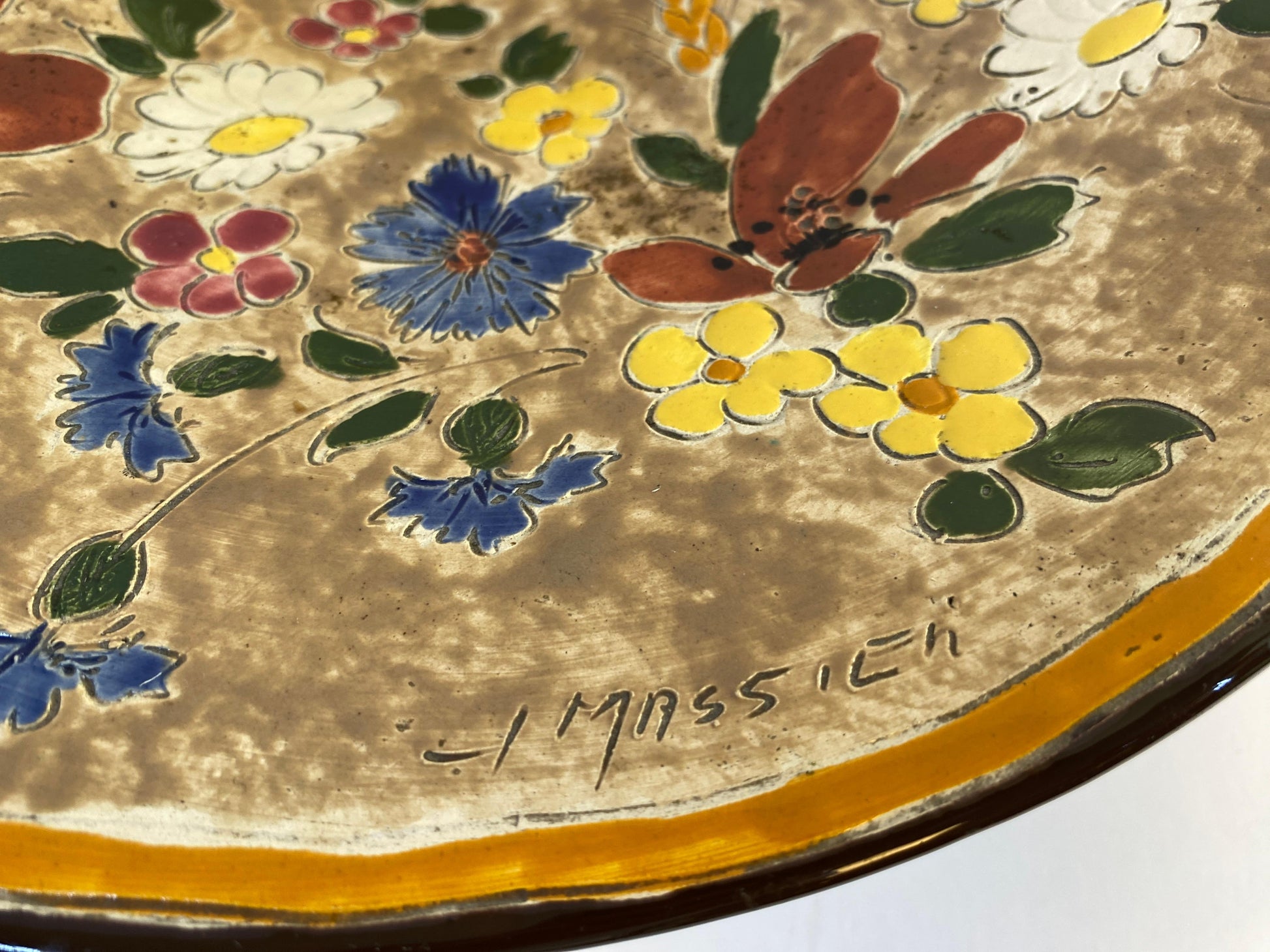 Jerome Massier French Art Pottery Floral Ceramic Pedestal Centerpiece Bowl — detail 5