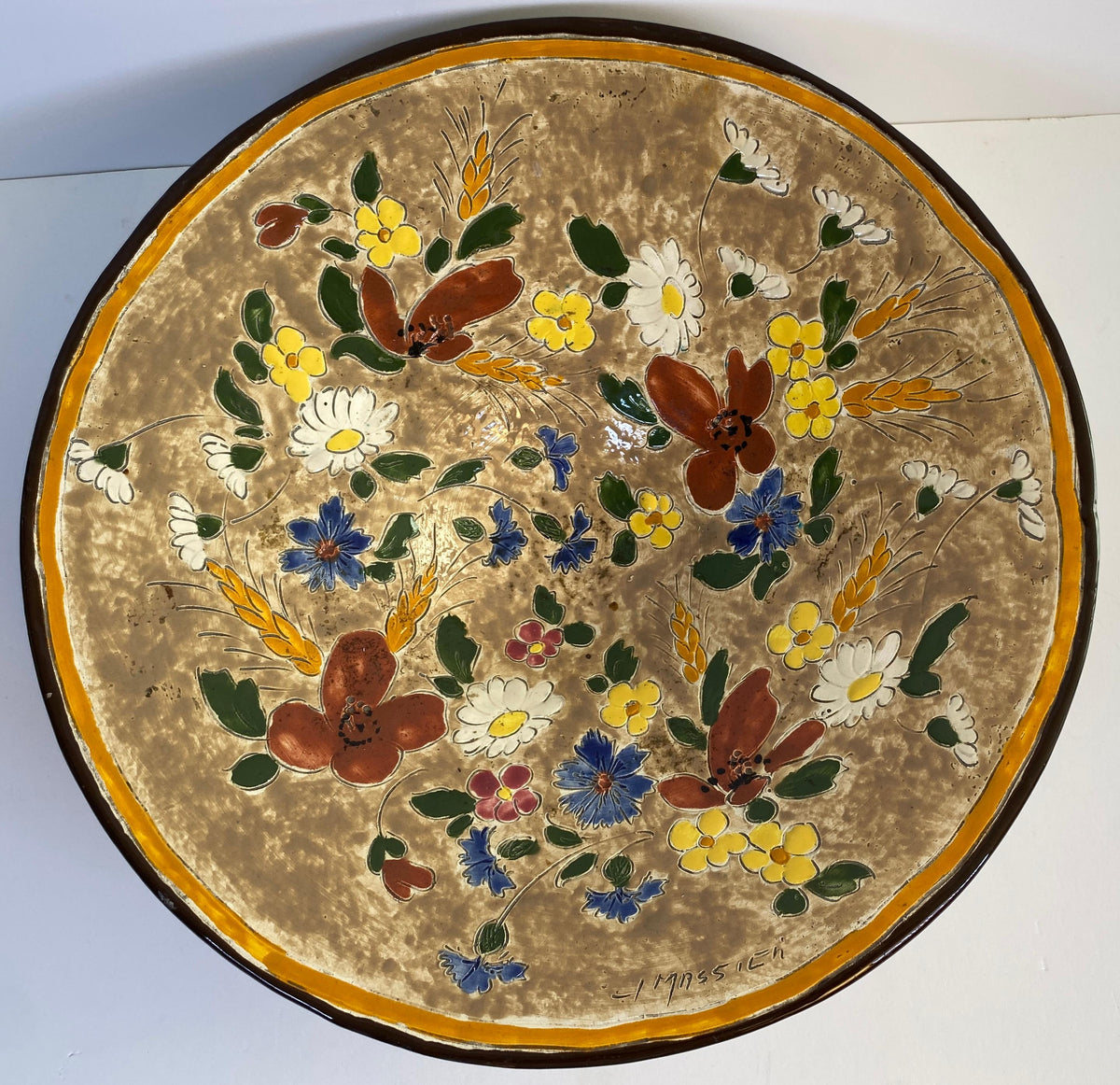 Jerome Massier French Art Pottery Floral Ceramic Pedestal Centerpiece Bowl — detail 2