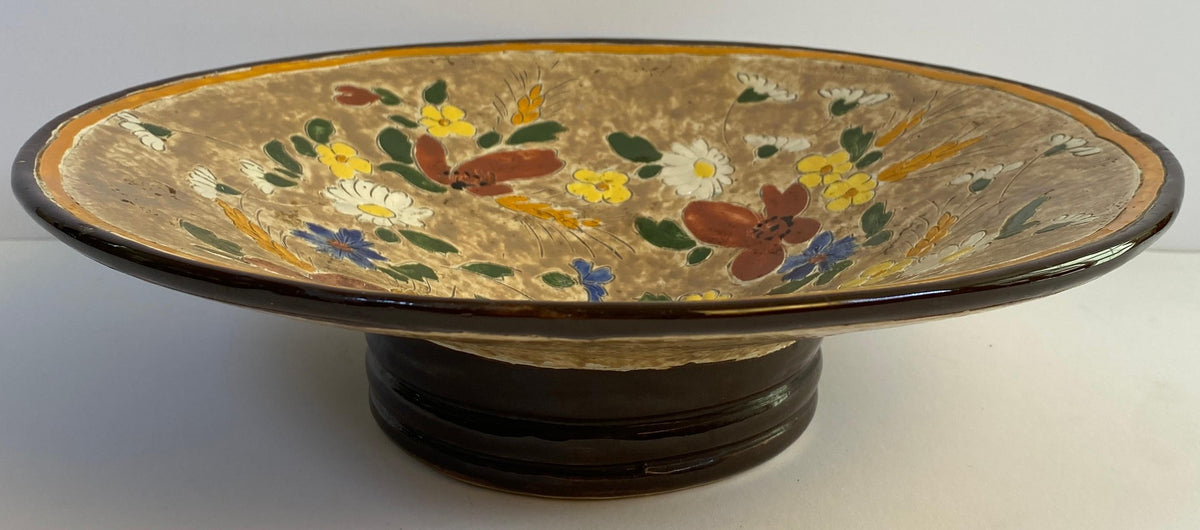 Jerome Massier French Art Pottery Floral Ceramic Pedestal Centerpiece Bowl — detail 6