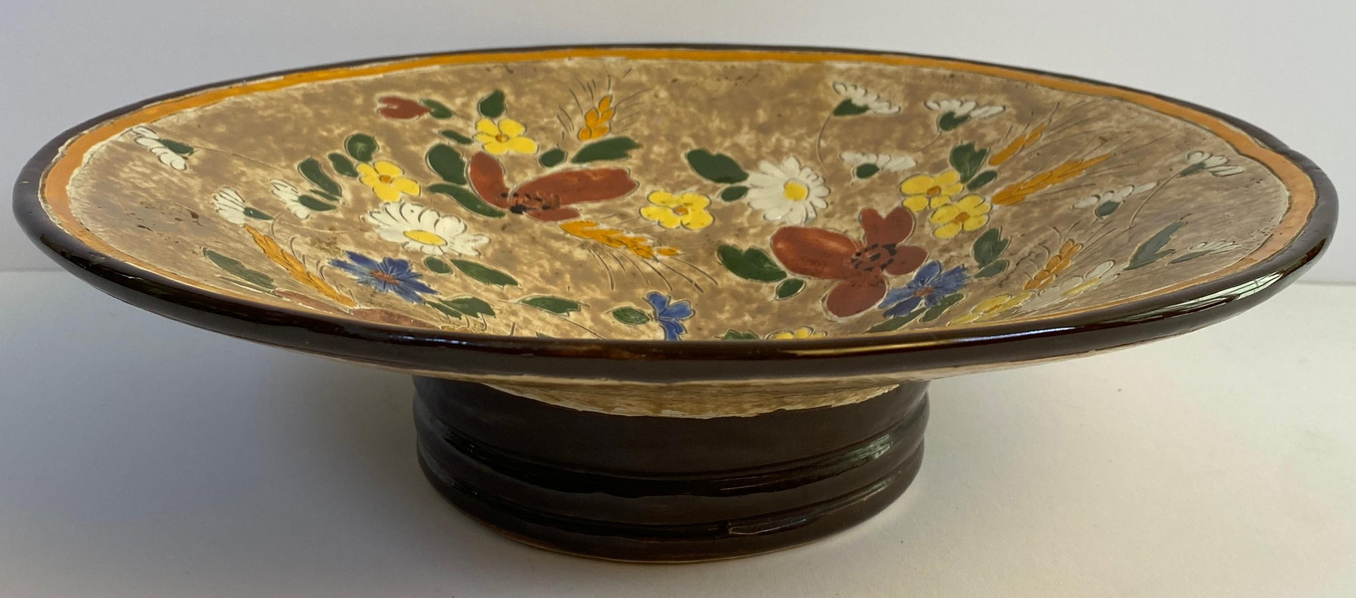 Jerome Massier French Art Pottery Floral Ceramic Pedestal Centerpiece Bowl — detail 6