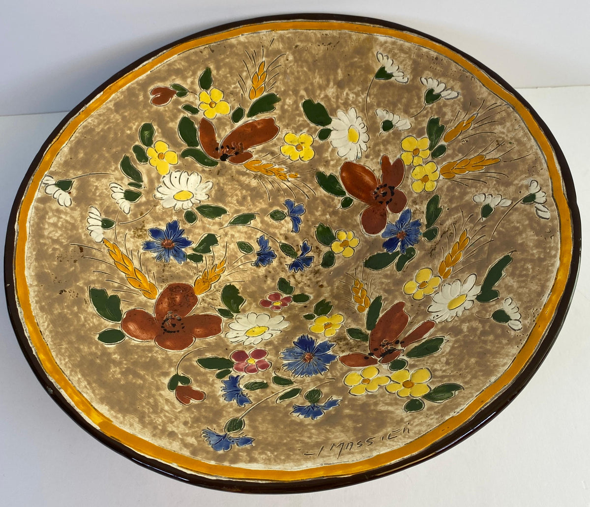 Jerome Massier French Art Pottery Floral Ceramic Pedestal Centerpiece Bowl — detail 3