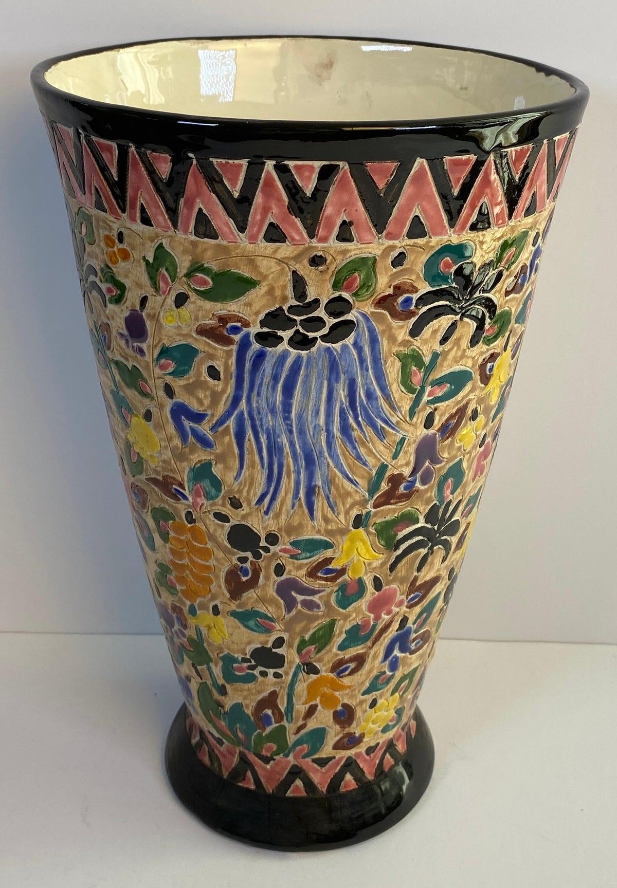 French Art Nouveau Hand-Painted Ceramic Floral Vase Signed Jérôme Massier — detail 8