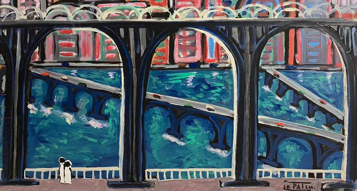 Jo Patch Oil Painting Titled "Trois Ponts et Ville Rouge" — detail 5