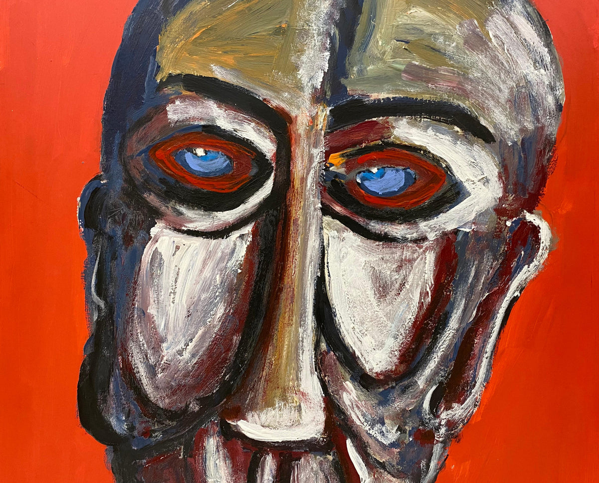 Jo Patch Oil on Board Painting Titled "l'Aveugle", The Blind — detail 2