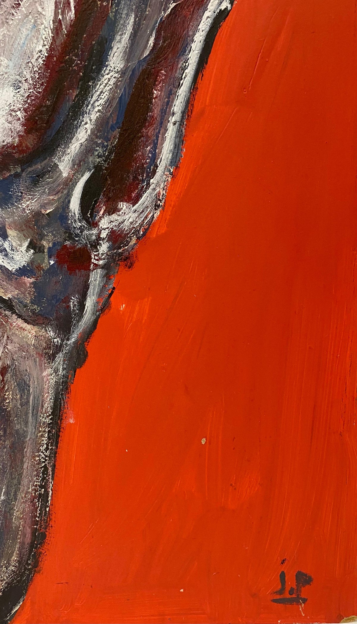 Jo Patch Oil on Board Painting Titled "l'Aveugle", The Blind — detail 6