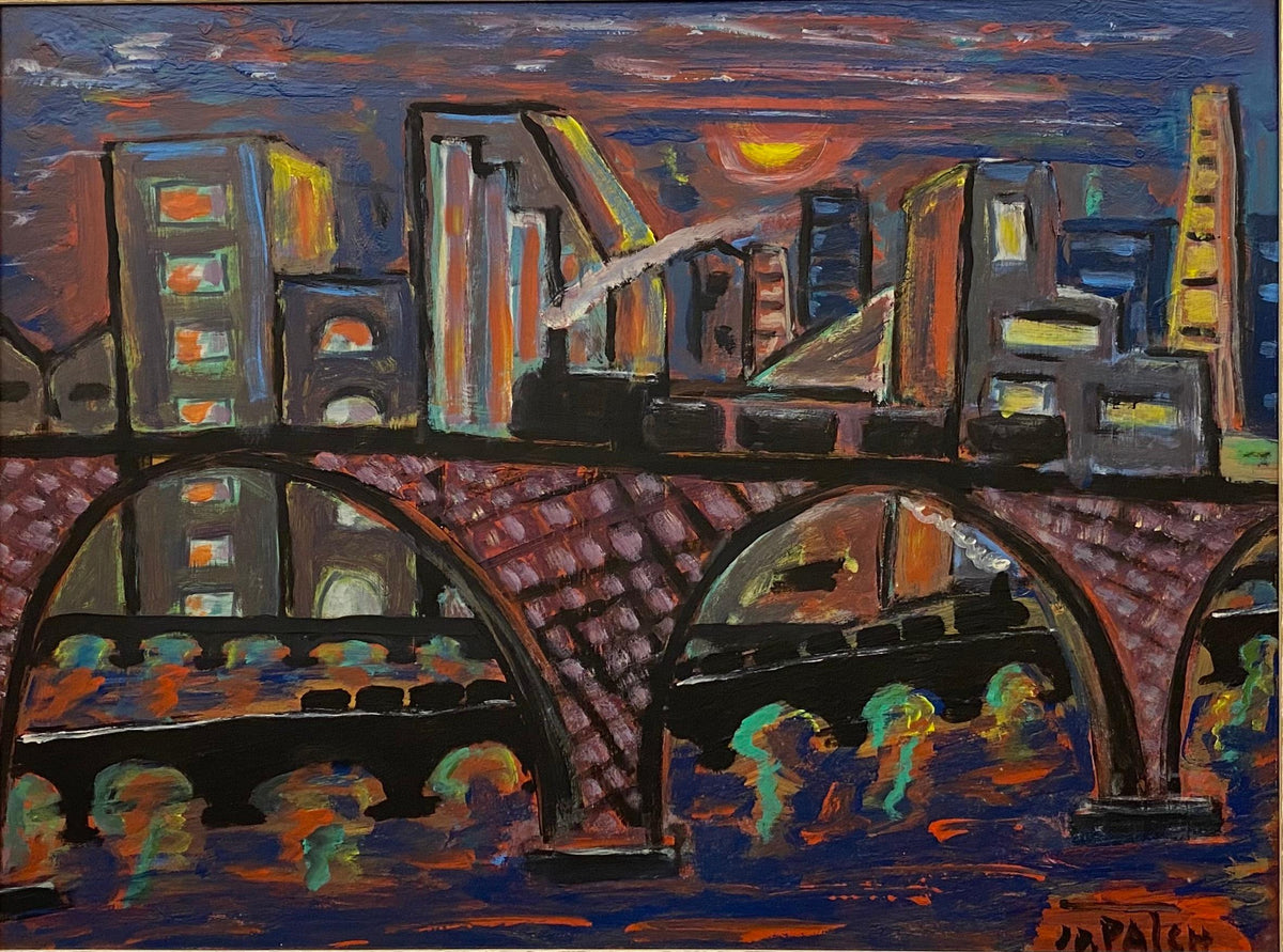 Jo Patch Framed Oil Painting Depicting New York Waterfront — detail 3