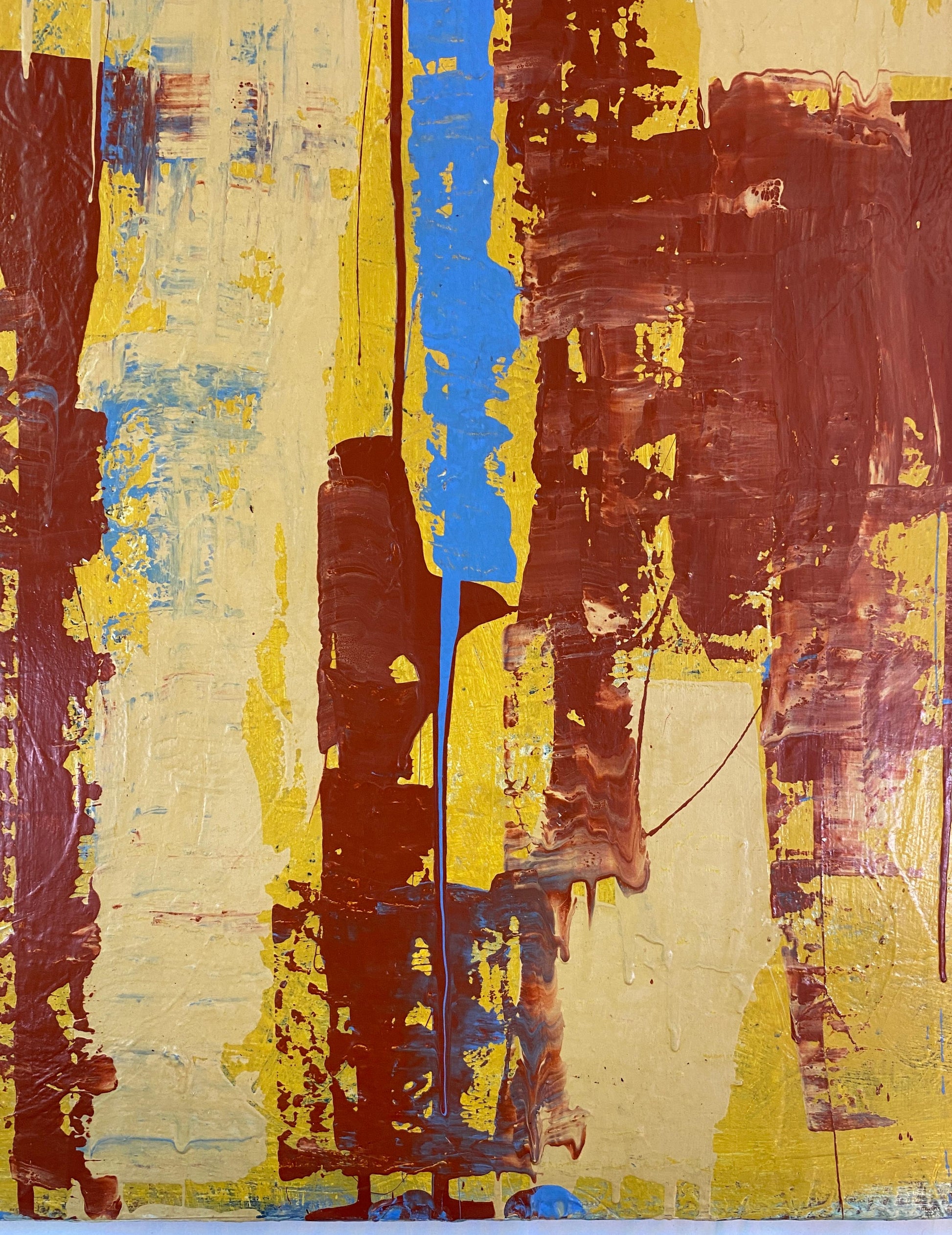 Large Abstract Expressionist Painting by John Frates, Florida, Blue Yellow Red — detail 4