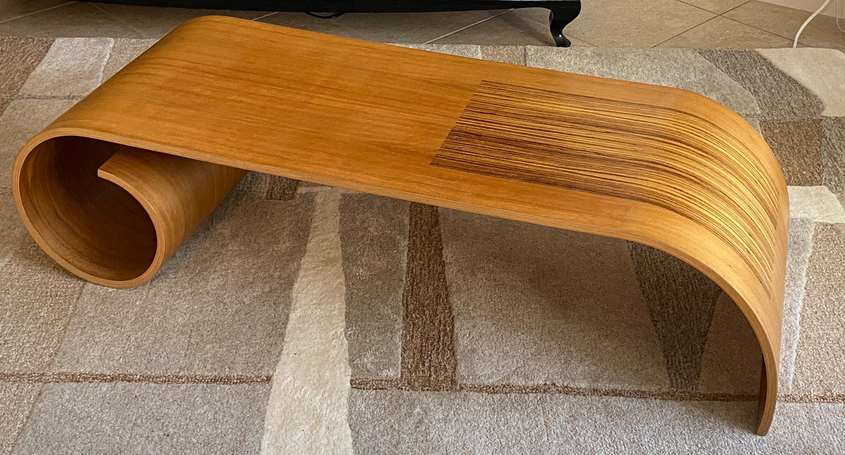 Kino Guerin Sculpted Bent Wood Ribbon Coffee Table in Laminated Walnut, Signed and Numbered — detail 2