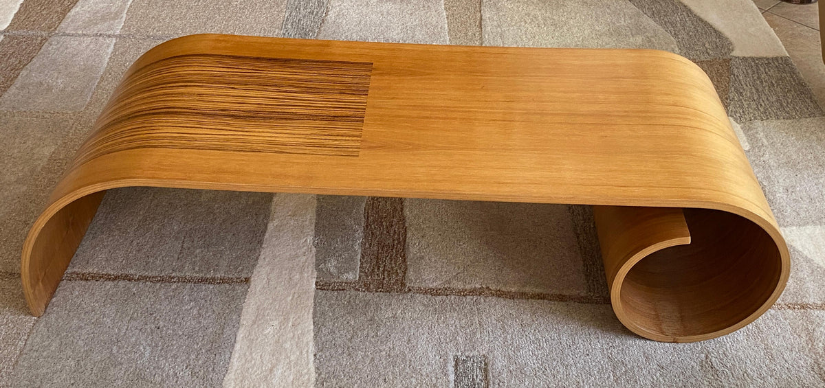 Kino Guerin Sculpted Bent Wood Ribbon Coffee Table in Laminated Walnut, Signed and Numbered — detail 5