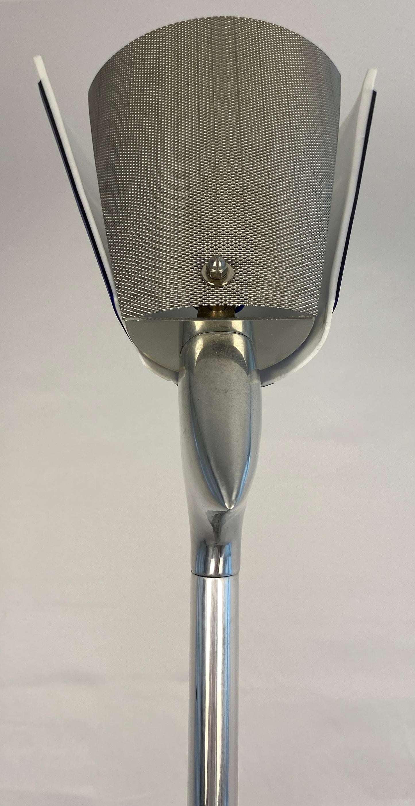 Modern French Polished Chrome Floor Lamp with Blue Shade by LG, Paris France — detail 4