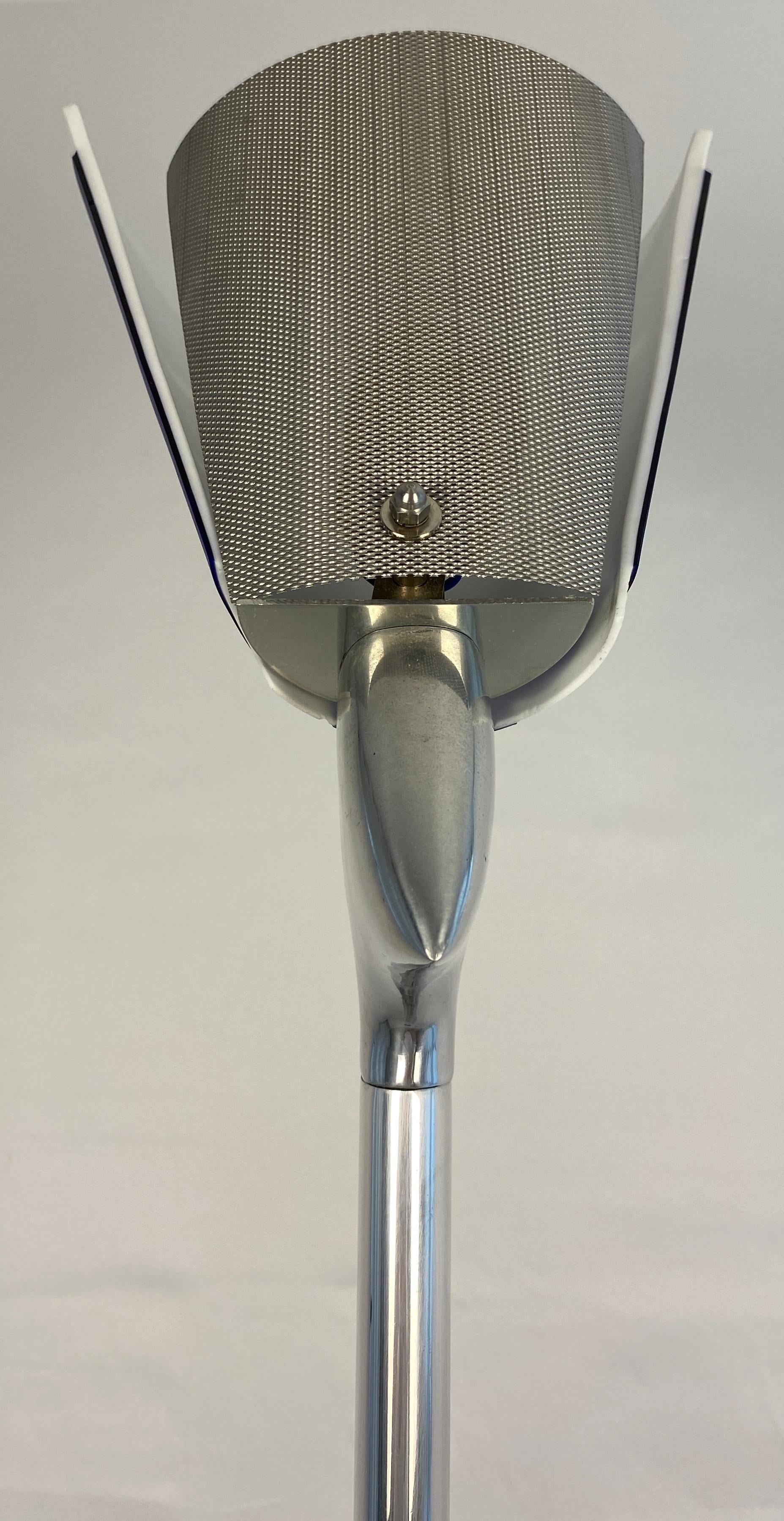 Modern French Polished Chrome Floor Lamp with Blue Shade by LG, Paris France — detail 4
