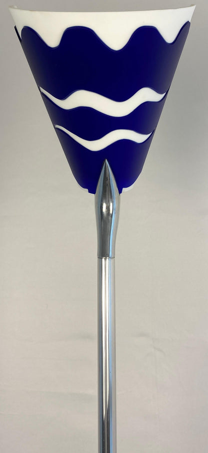 Modern French Polished Chrome Floor Lamp with Blue Shade by LG, Paris France — detail 7