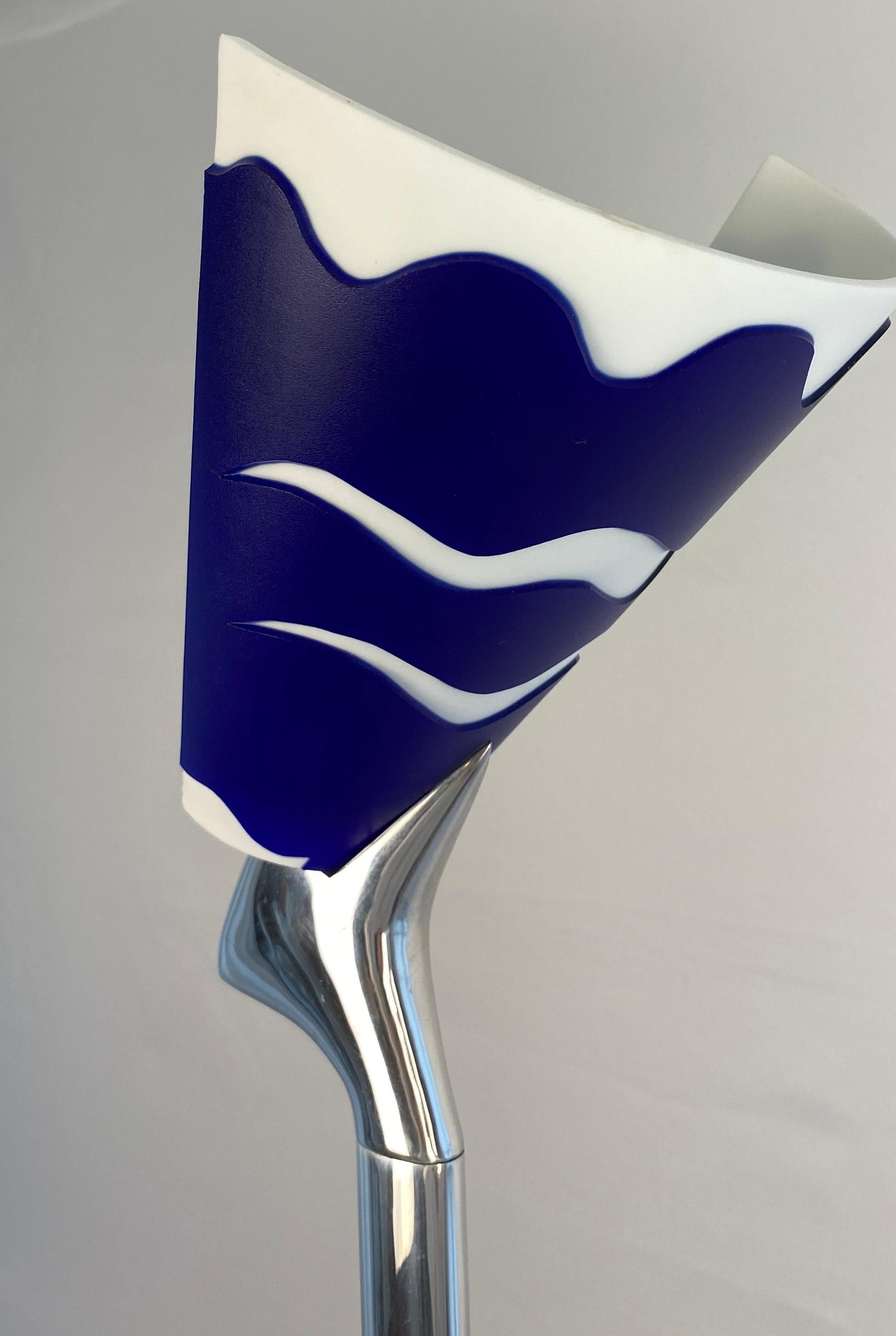 Modern French Polished Chrome Floor Lamp with Blue Shade by LG, Paris France — detail 3