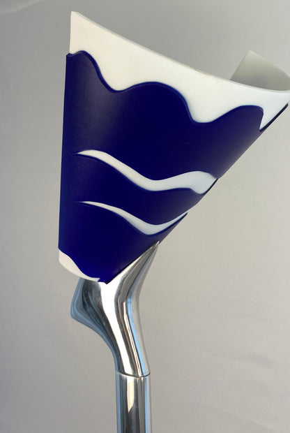 Modern French Polished Chrome Floor Lamp with Blue Shade by LG, Paris France — detail 3