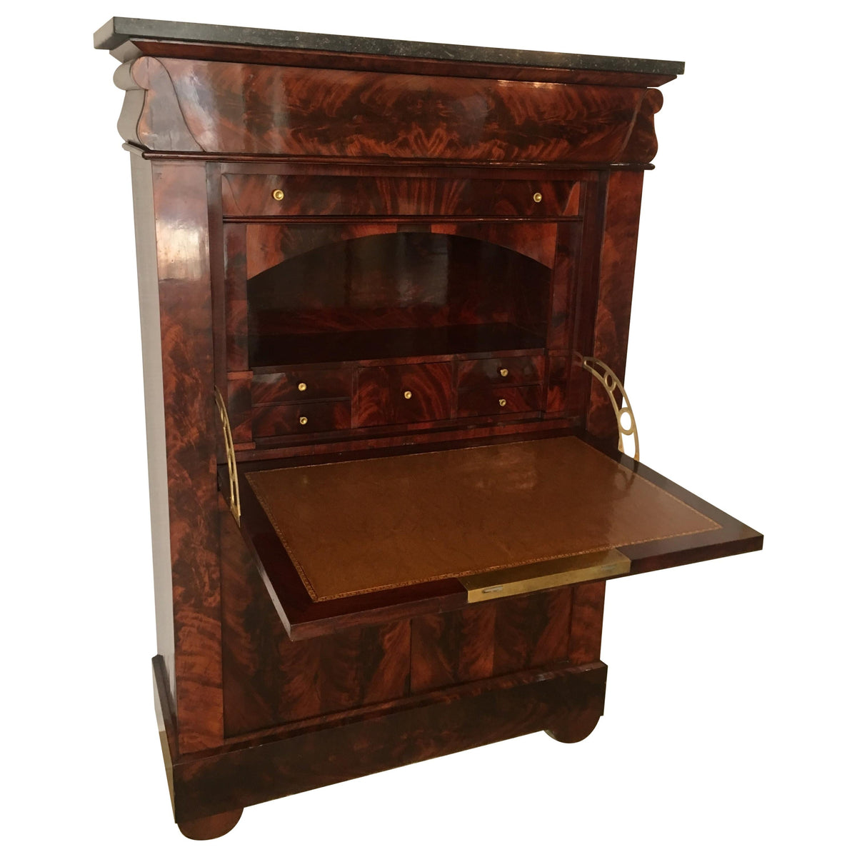 Early 19th Century French Empire Flame Mahogany Drop Front Secretary Desk
