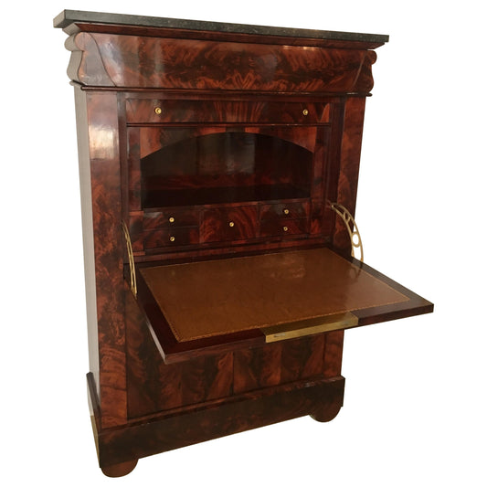 Early 19th Century French Empire Flame Mahogany Drop Front Secretary Desk