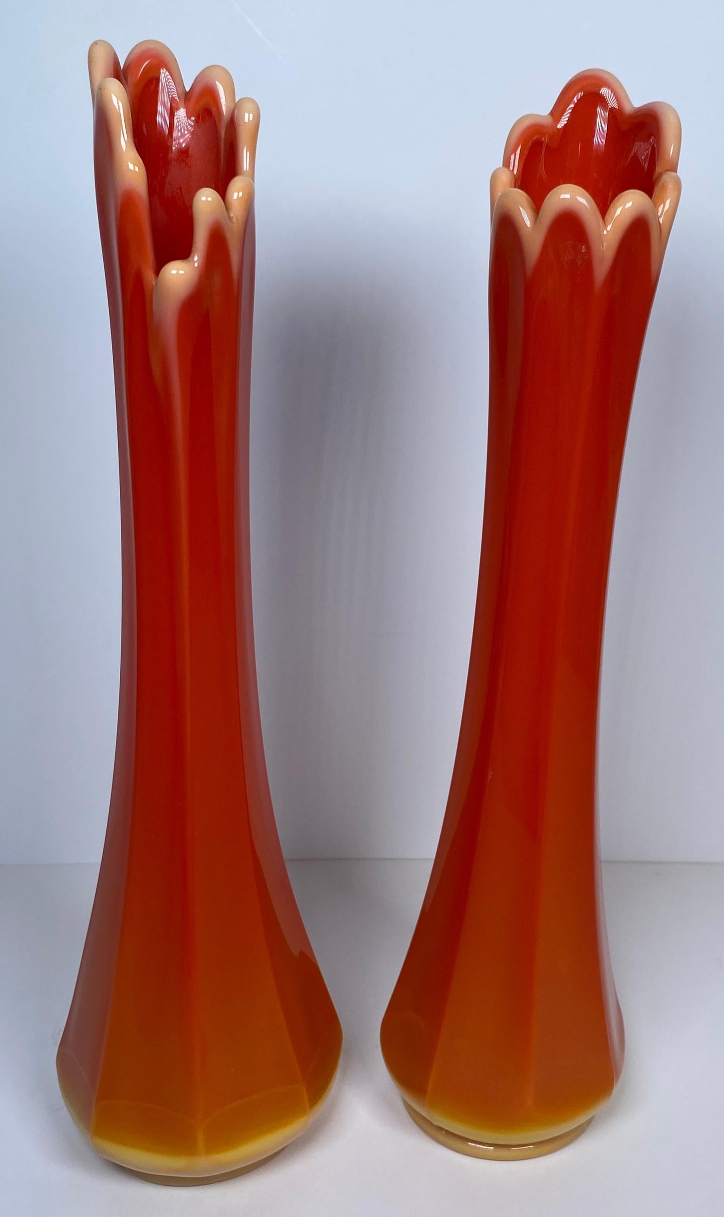 Pair of Bright Orange L.E. Smith Bittersweet Vases — detail 3