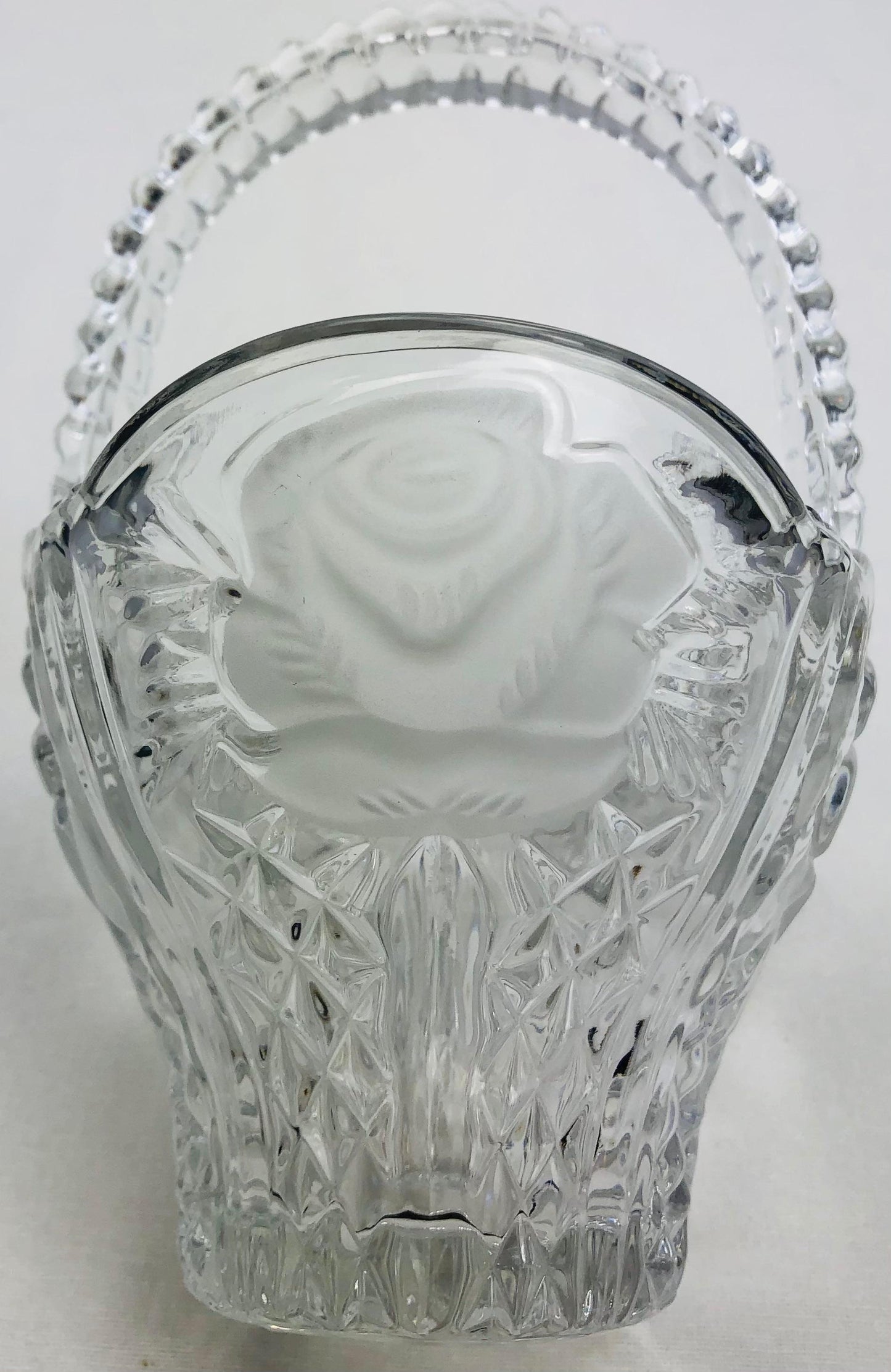 Lalique Style Crystal Candy Dish with Handle — detail 3