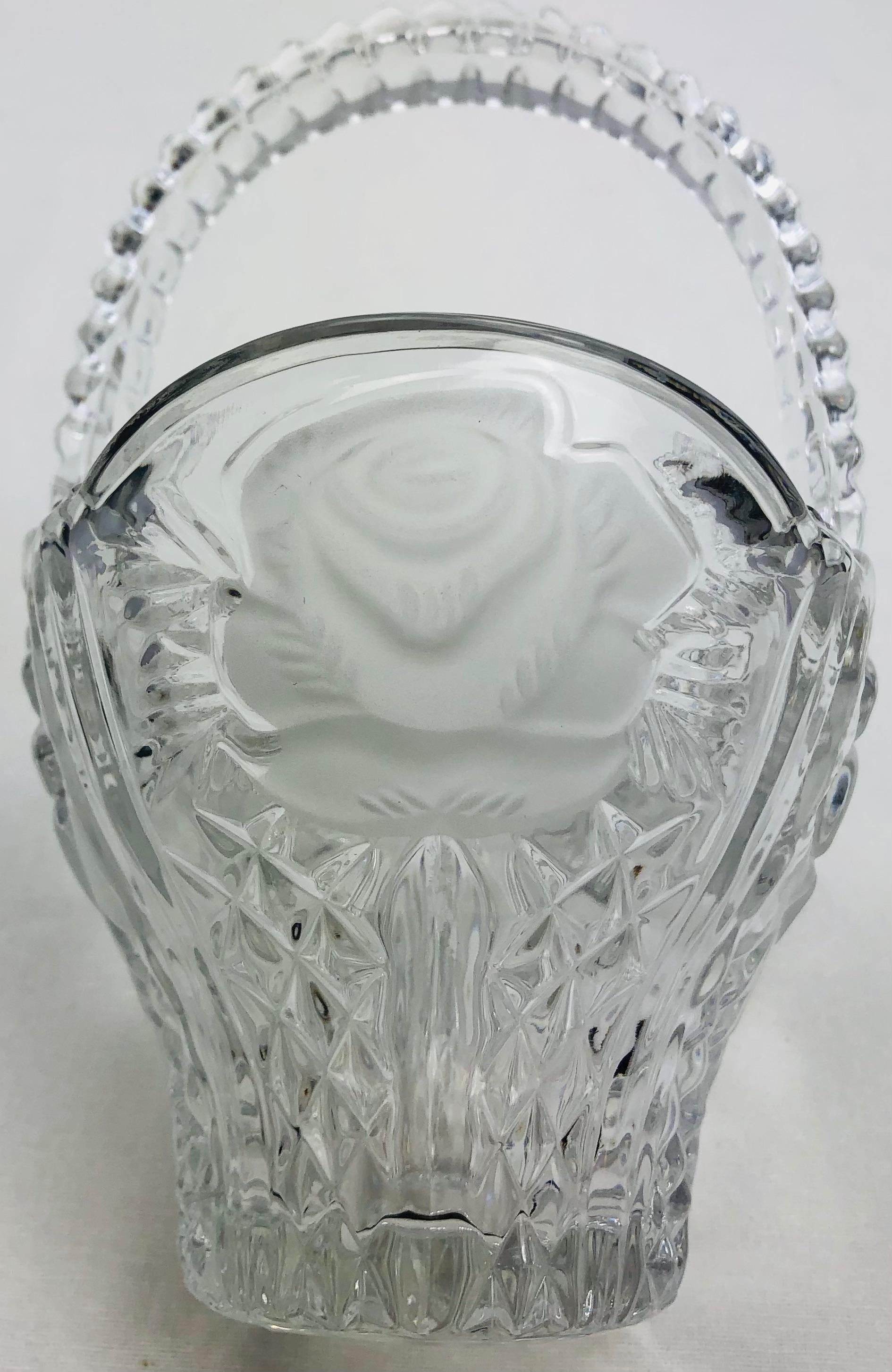 Lalique Style Crystal Candy Dish with Handle — detail 3