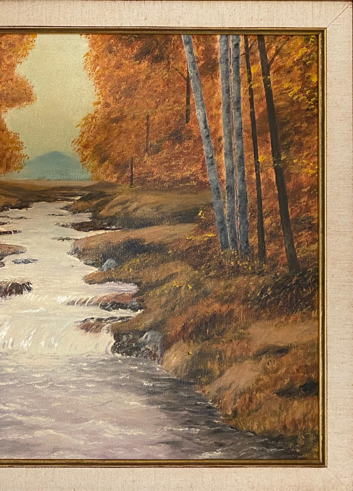 Autumn River Landscape Oil Painting by A. Klosner, Framed Mid-Century Impression — detail 6