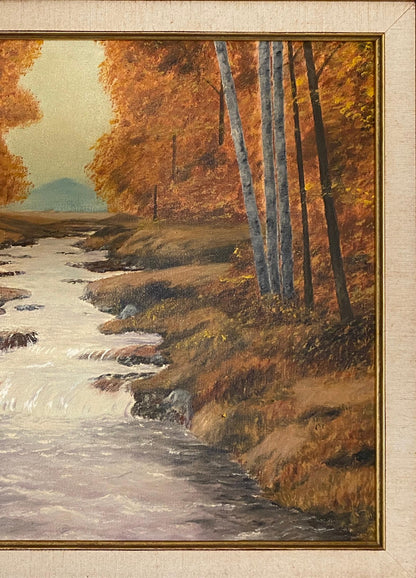 Autumn River Landscape Oil Painting by A. Klosner, Framed Mid-Century Impression — detail 6