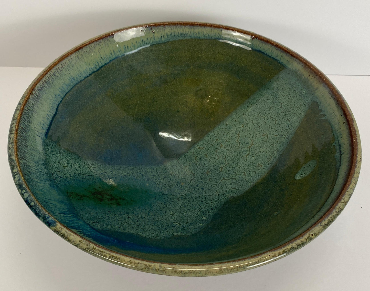 Blue Glazed Pottery Bowl Signed Lauren Vanni, Mid-Century Handmade Ceramic Bowl — detail 3