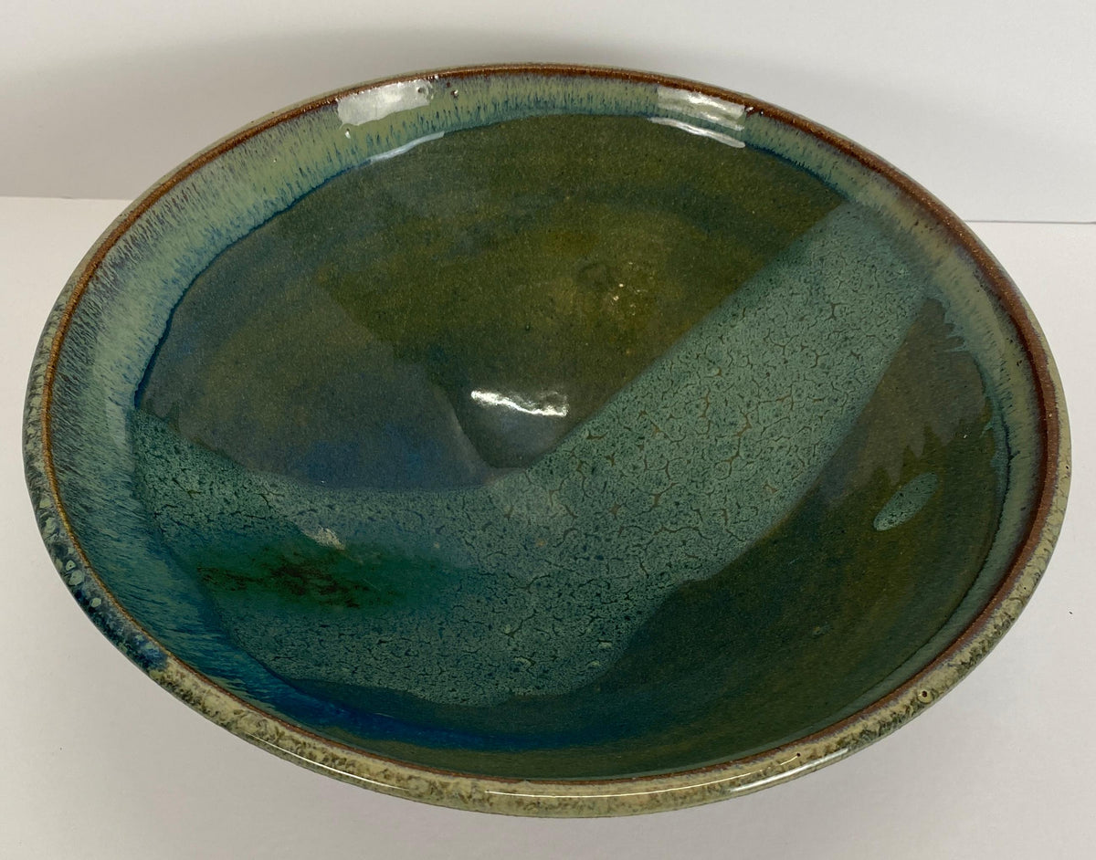 Blue Glazed Pottery Bowl Signed Lauren Vanni, Mid-Century Handmade Ceramic Bowl — detail 3