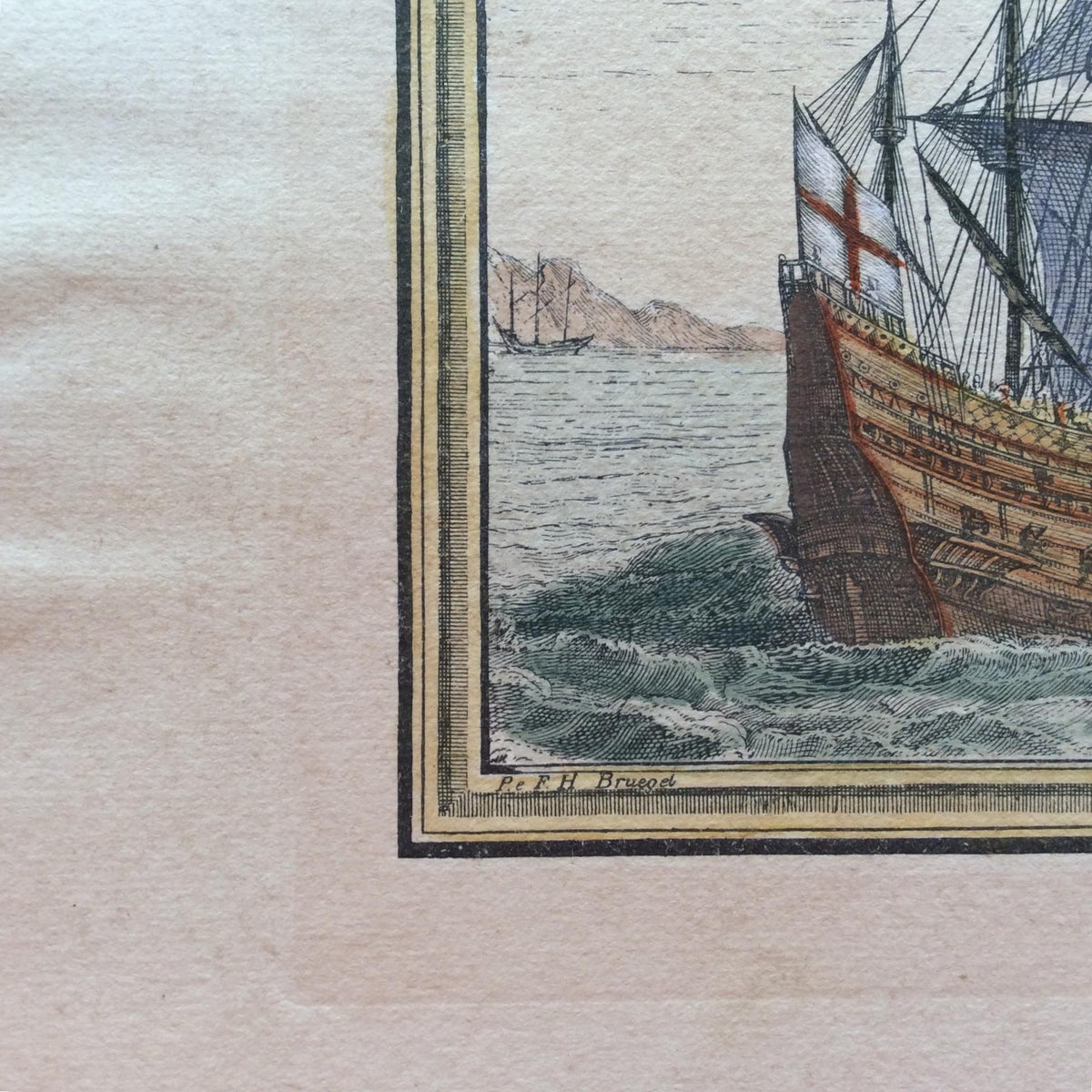 18th Century Color Engraving Print by Pieter F.H. Bruegel, Le Depart — detail 4