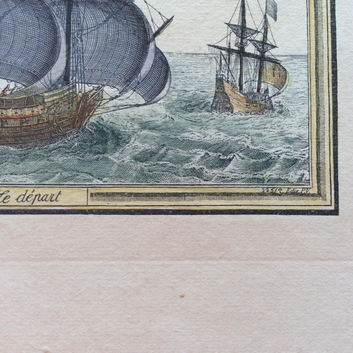18th Century Color Engraving Print by Pieter F.H. Bruegel, Le Depart — detail 5