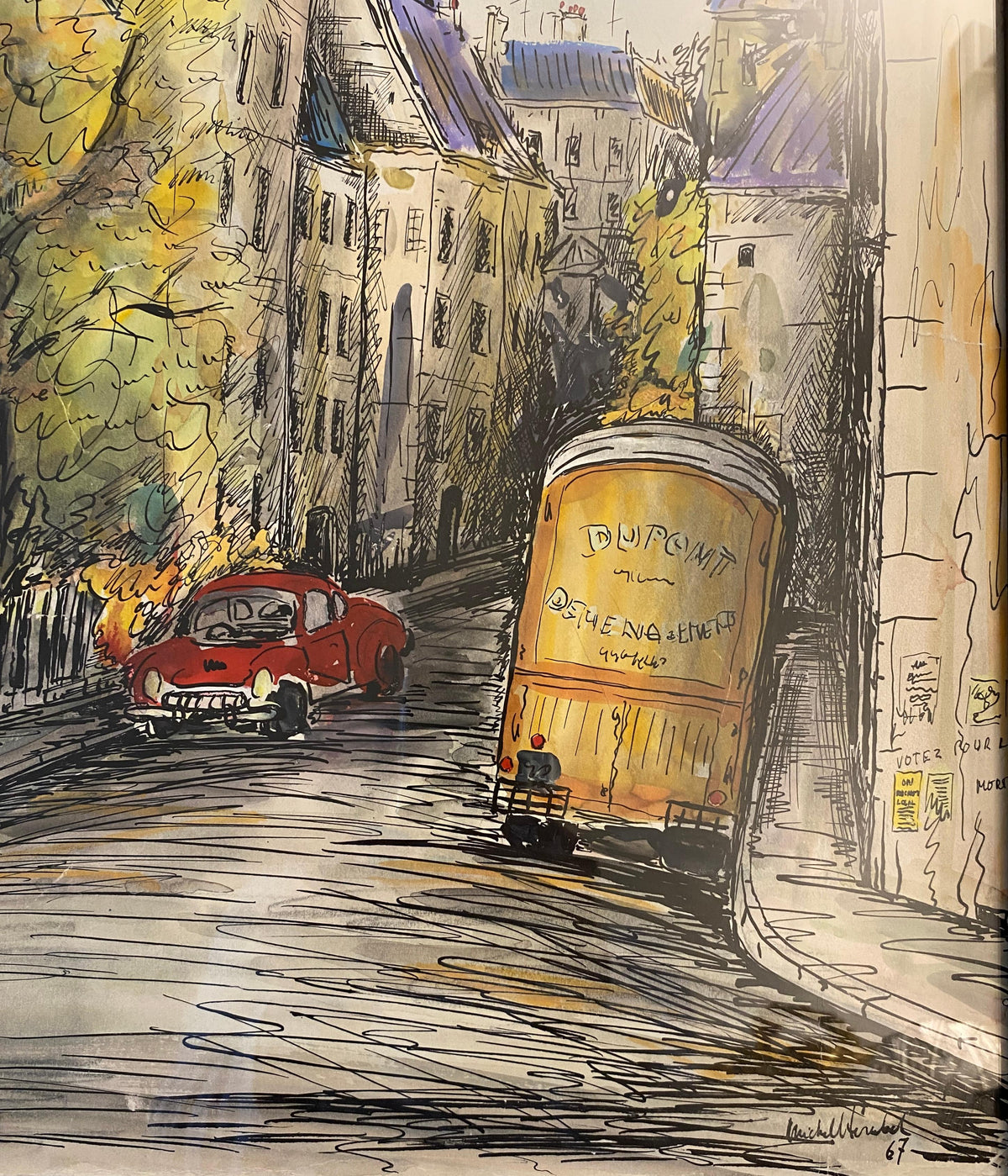 Paris Street Scene Drawing, Le Clos Du Moulin Paris Drawing & Colored Ink — detail 4