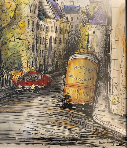 Paris Street Scene Drawing, Le Clos Du Moulin Paris Drawing & Colored Ink — detail 4