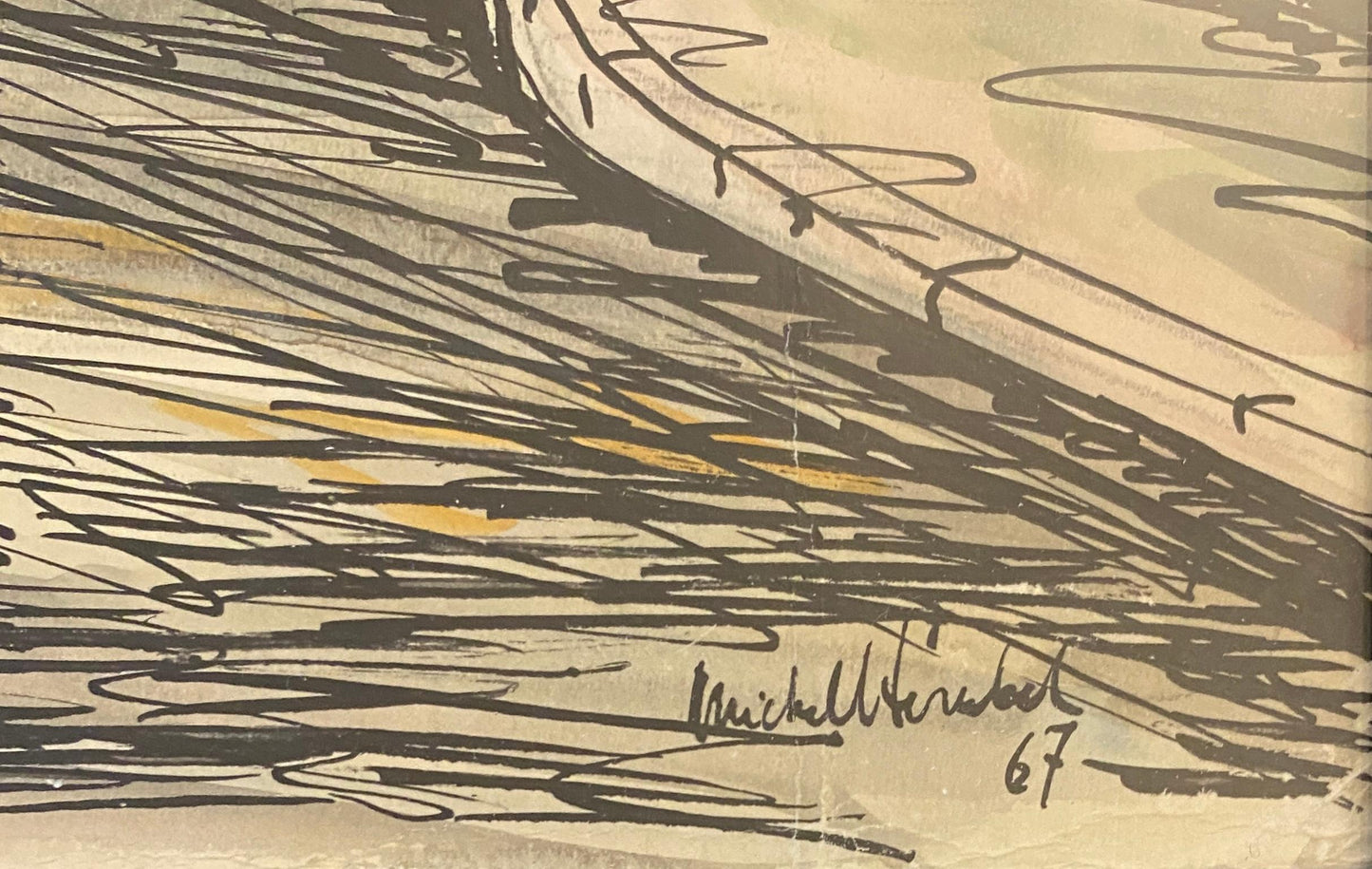 Paris Street Scene Drawing, Le Clos Du Moulin Paris Drawing & Colored Ink — detail 5