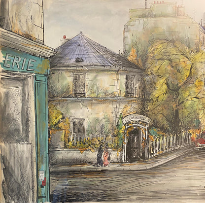 Paris Street Scene Drawing, Le Clos Du Moulin Paris Drawing & Colored Ink — detail 6
