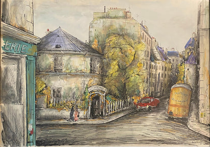 Paris Street Scene Drawing, Le Clos Du Moulin Paris Drawing & Colored Ink — detail 7
