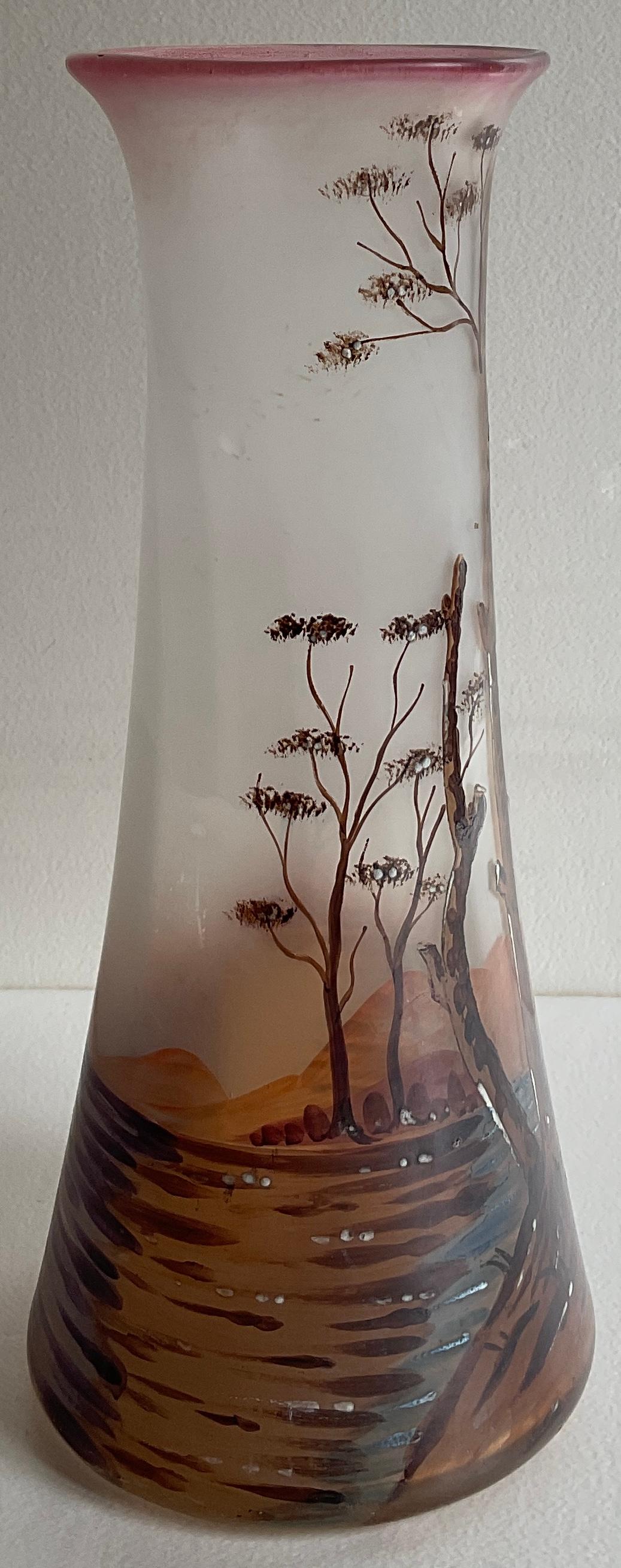 French Art Nouveau Enameled Glass Vase by Francois-Theodore Legras — detail 2