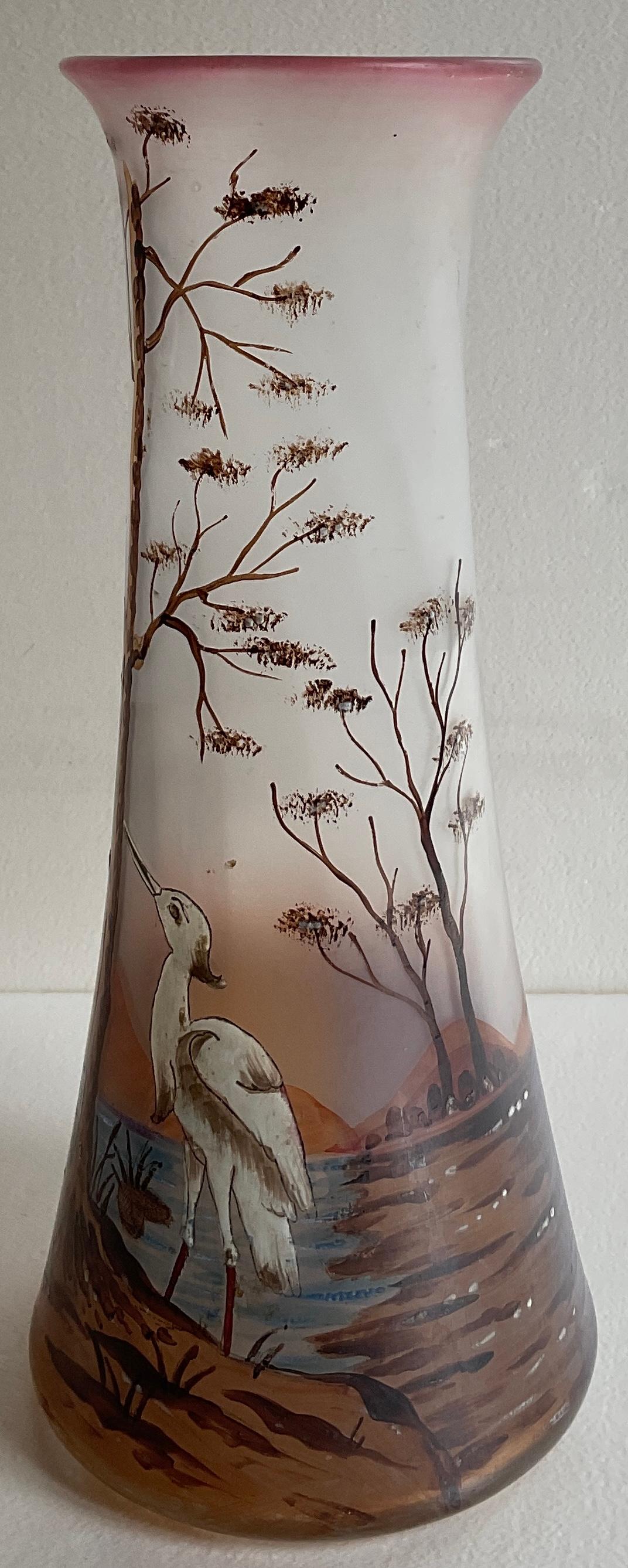 French Art Nouveau Enameled Glass Vase by Francois-Theodore Legras — detail 4