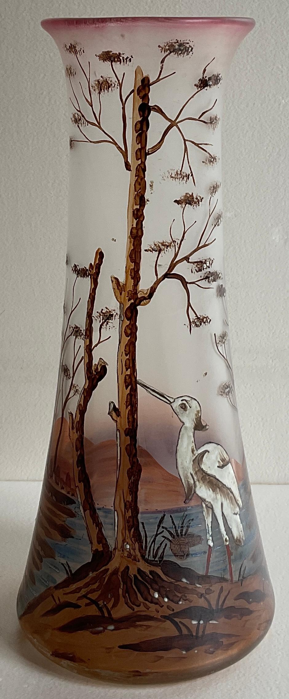 French Art Nouveau Enameled Glass Vase by Francois-Theodore Legras — detail 6