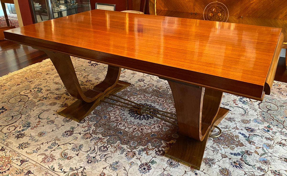 Large Extendable French Art Deco Dining Table, Jules Leleu Style Dining Table — detail 3