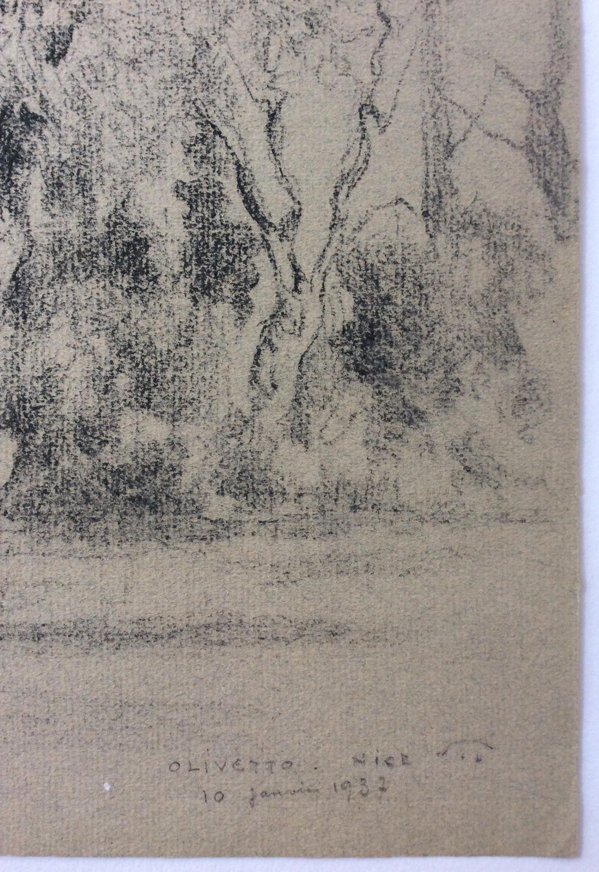 Original Landscape Drawing by Leonce Pelletier Dated 1937 — detail 4