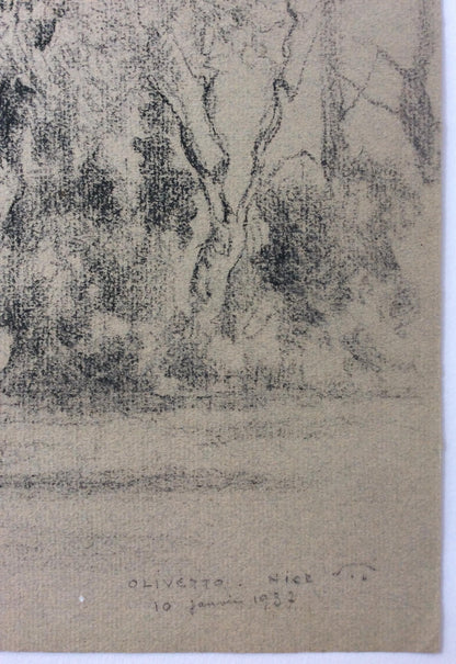 Original Landscape Drawing by Leonce Pelletier Dated 1937 — detail 4
