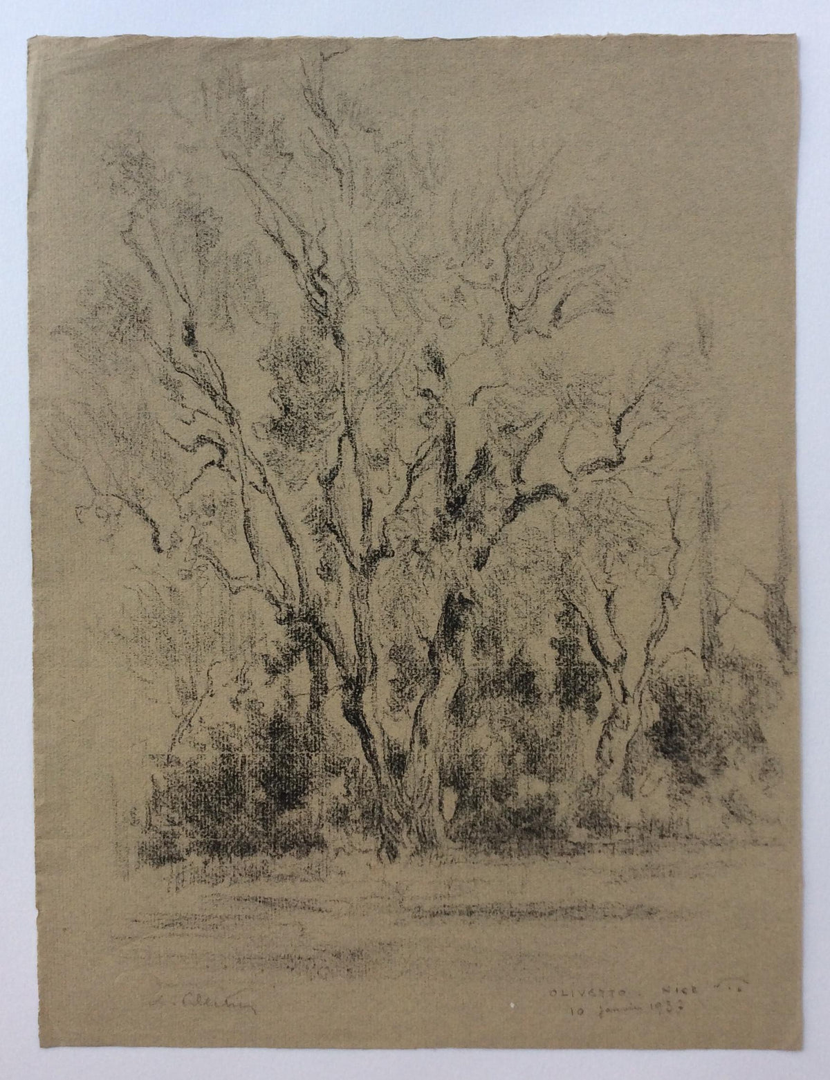 Original Landscape Drawing by Leonce Pelletier Dated 1937 — detail 5