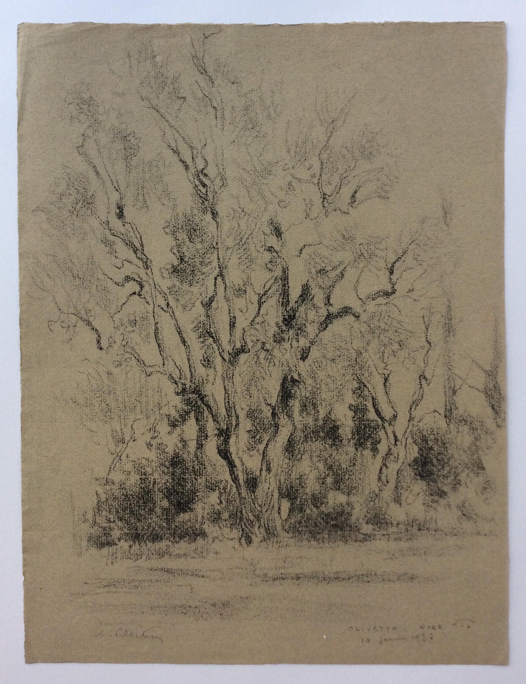 Original Landscape Drawing by Leonce Pelletier Dated 1937 — detail 5