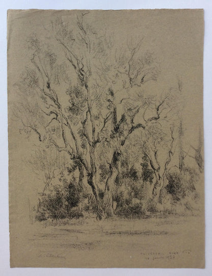 Original Landscape Drawing by Leonce Pelletier Dated 1937 — detail 5
