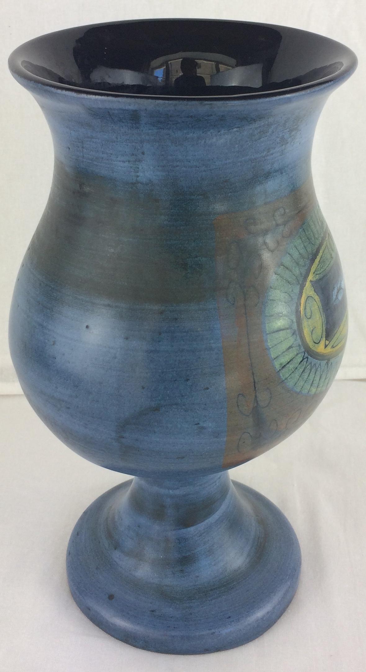 Jean de Lespinasse French Mid-Century Ceramic Vase, Blue Ceramic Vase — detail 4